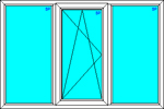 Ritning på kombination av två fasta fönster och ett dreh-kipp fönster